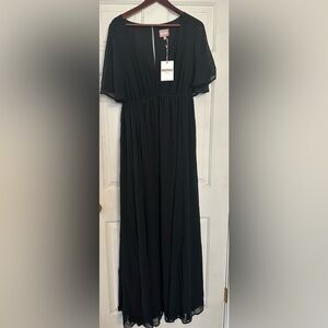 Show Me Your Mumu‎ Black Chiffon Emily Empire Maxi Dress Size 1X Flutter Sleeve